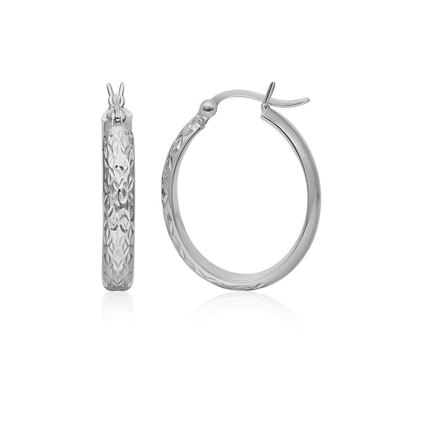 Hammered Oval Hoop Earrings - 10k White Gold