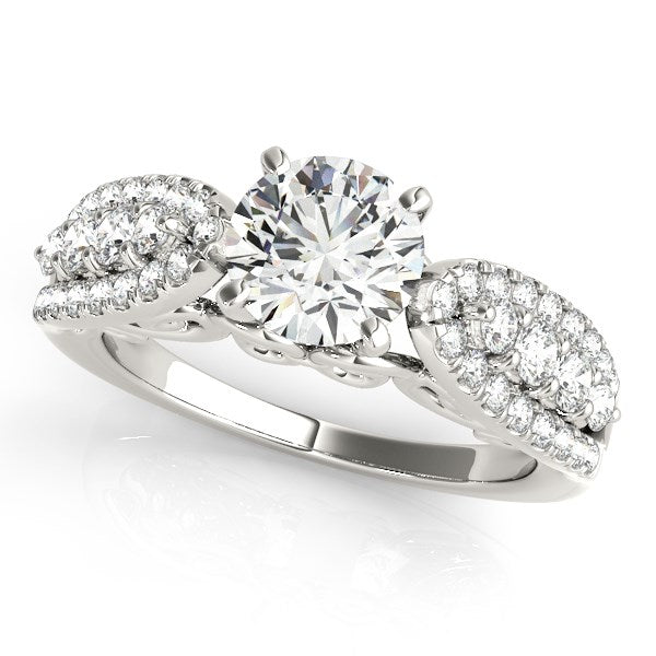 Multirow Shank Round Diamond Engagement Ring 1 1/2 ct tw - 14k White Gold