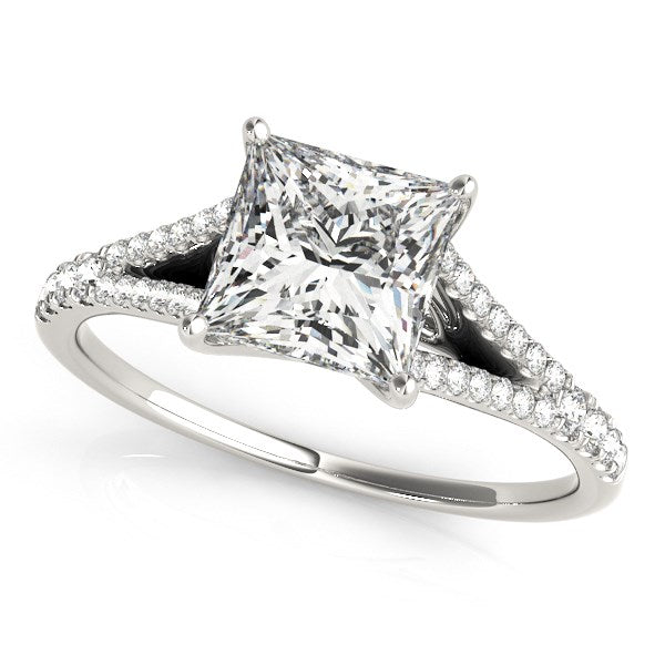 Princess Cut Split Shank Diamond Engagement Ring 1 1/8 ct tw - 14k White Gold