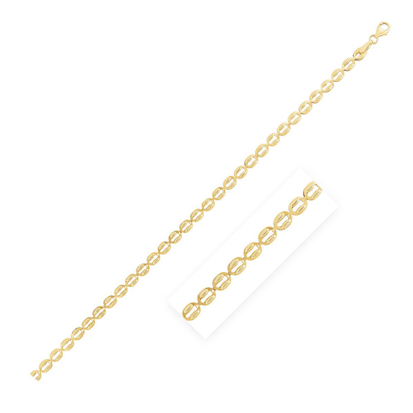 High Polish Textured Puffed Oval Link Chain - 14k Yellow Gold 3.80mm