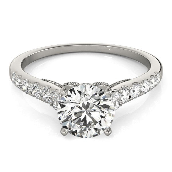 Diamond Engagement Ring With Single Row Band 1 3/4 ct tw - 14k White Gold