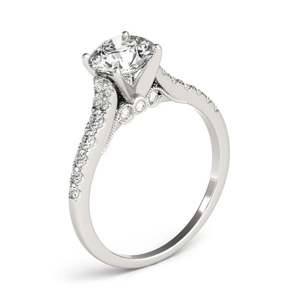 Diamond Engagement Ring With Single Row Band 1 3/4 ct tw - 14k White Gold