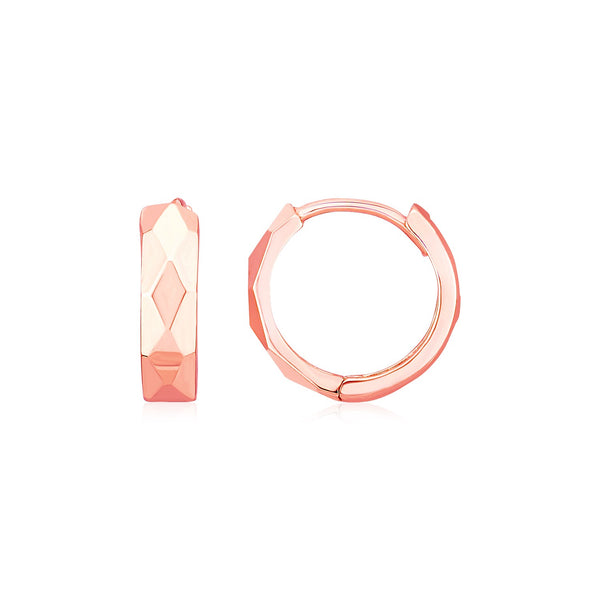 Diamond Motif Faceted Huggie Earrings - 14k Rose Gold