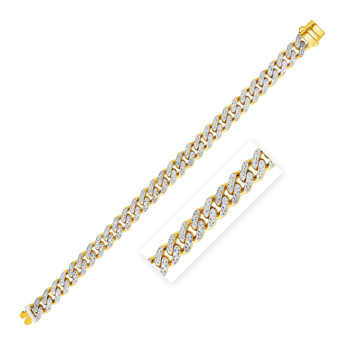 Curb Chain Bracelet with Diamond Pave Links - 14k Two Tone Gold 9.50mm