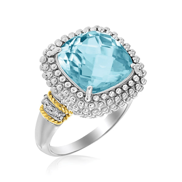 Sky Blue Topaz and Diamond Popcorn Ring - 18k Yellow Gold & Sterling Silver