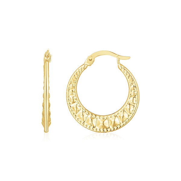 Puffed Wavy Textured Hoops - 14k Yellow Gold