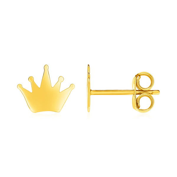 Post Earrings with Crowns - 14k Yellow Gold