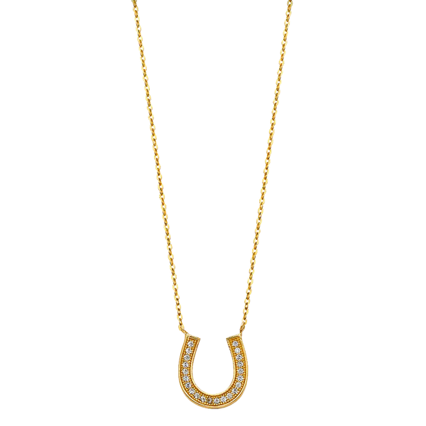 Horseshoe CZ Necklace - 14k Yellow Gold