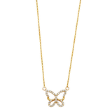 Butterfly with CZ Necklace - 14k Yellow Gold 