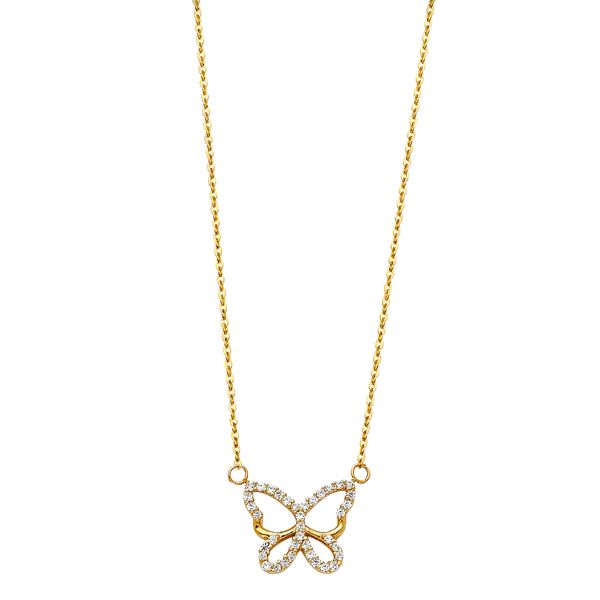 Butterfly with CZ Necklace - 14k Yellow Gold 