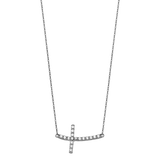 Side Way Cross CZ Necklace - 14k White Gold