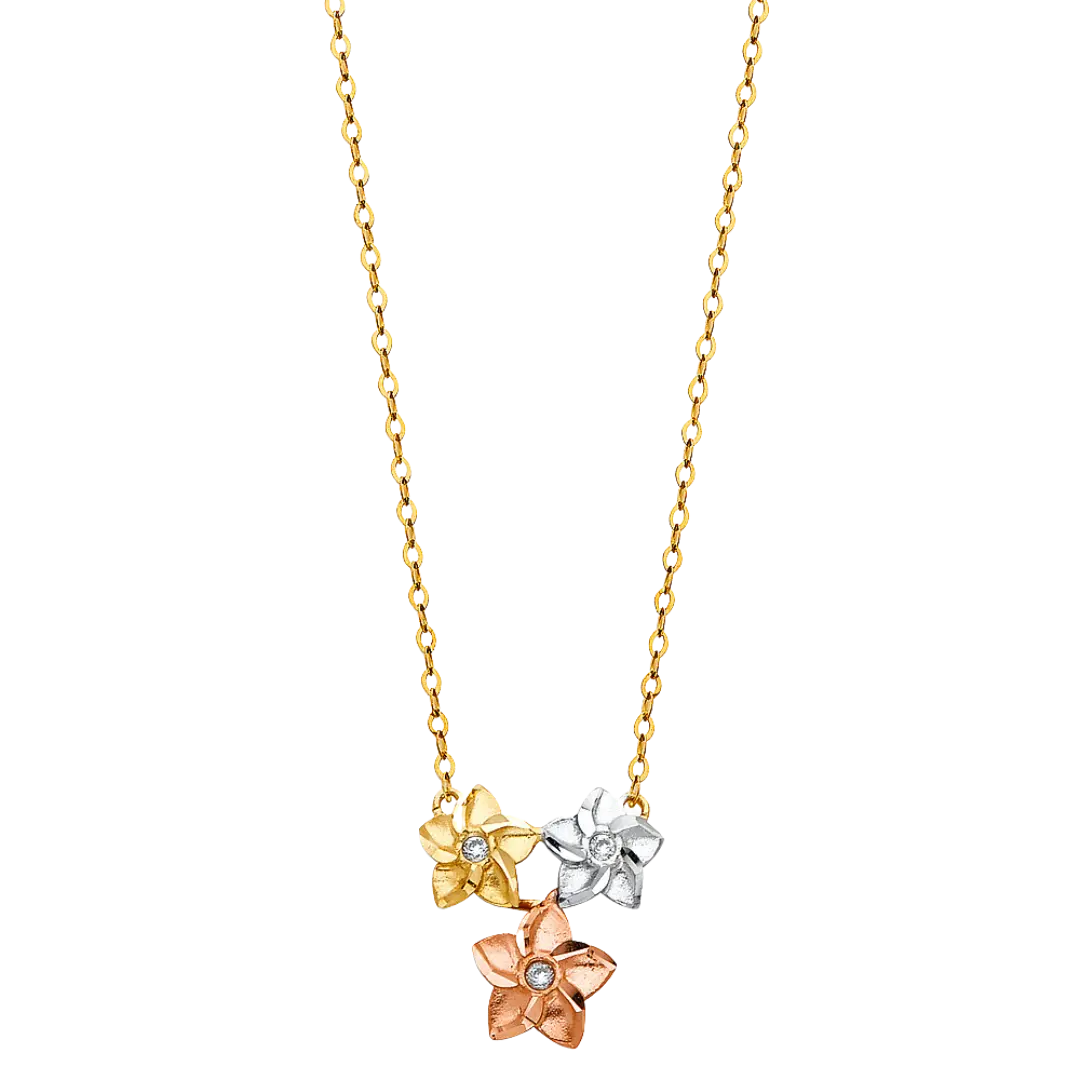 Star CZ Necklace - 14k Tri Color Gold