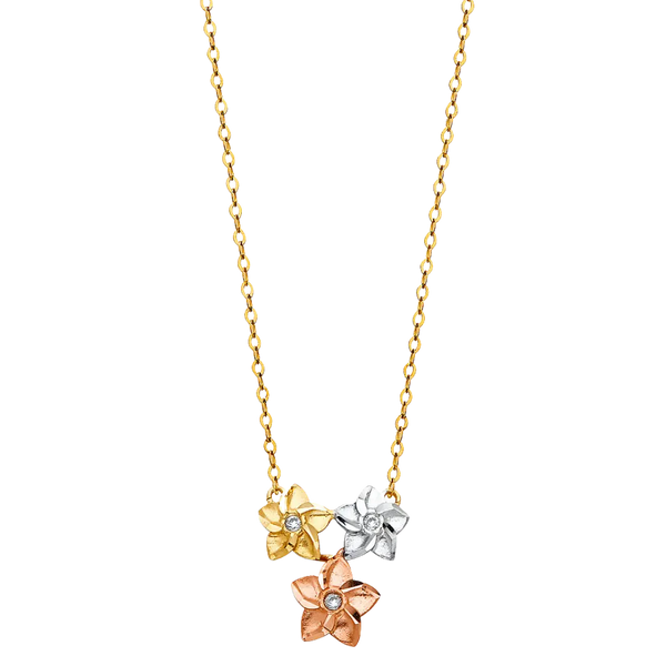 Star CZ Necklace - 14k Tri Color Gold