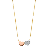 Two Heart with CZ Necklace - 14k Tri Color Gold