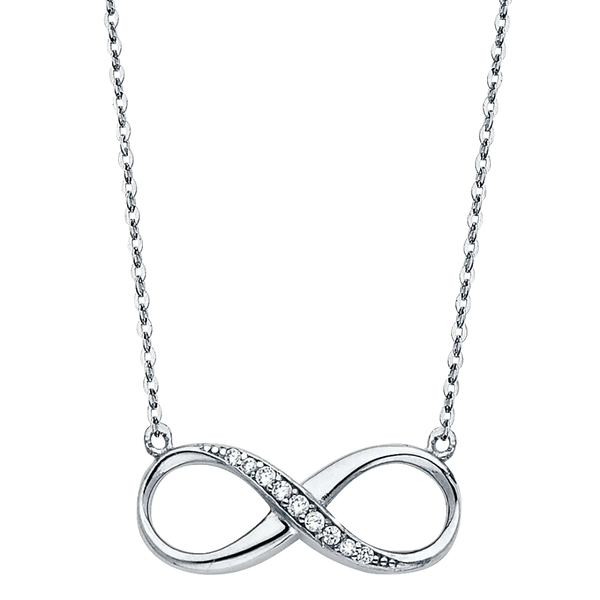 Infinity CZ Necklace - 14k White Gold