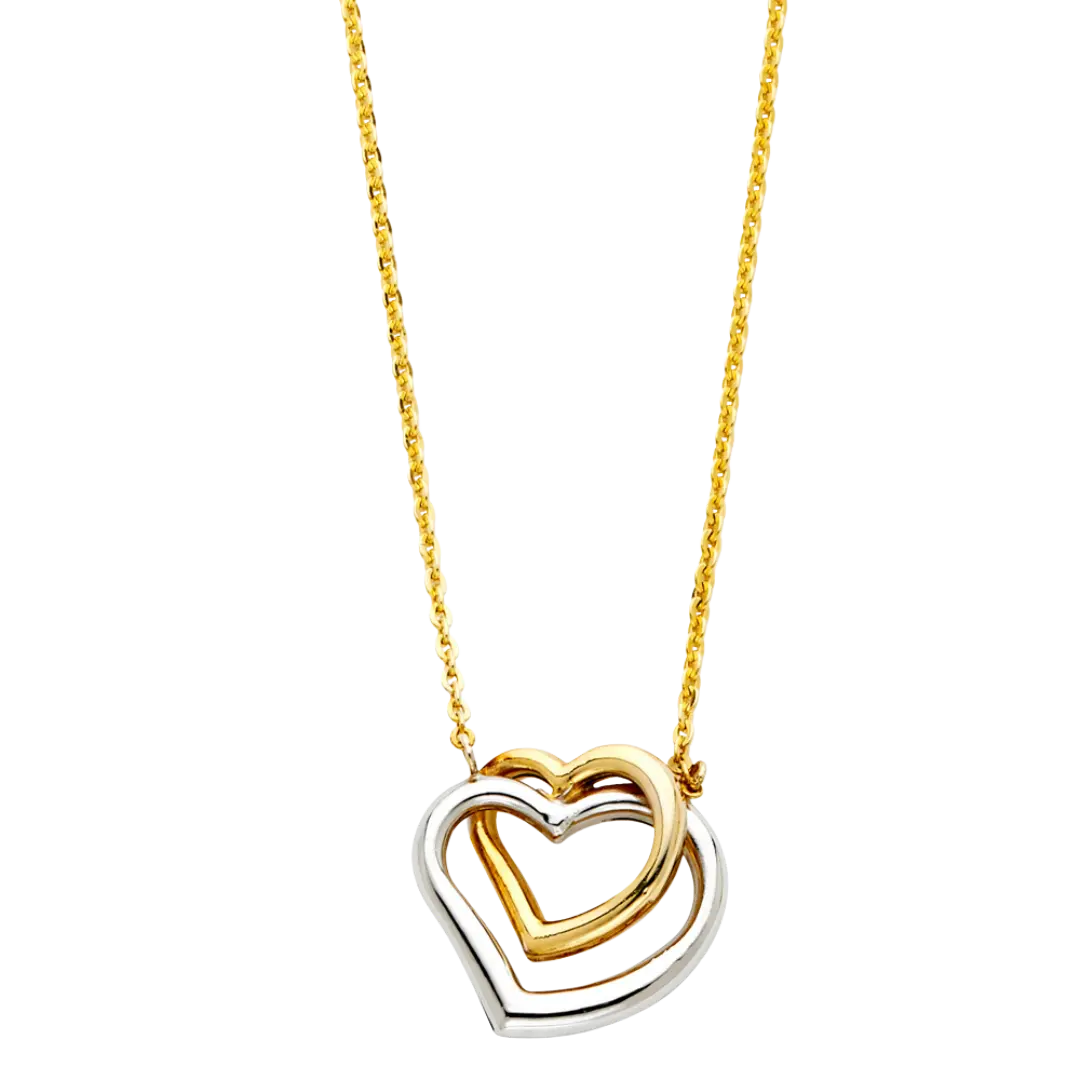 Double Heart Necklace - 14k Two Tone Gold