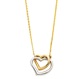 Double Heart Necklace - 14k Two Tone Gold