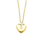 Cross with Heart Necklace - 14k Two Tone Gold