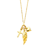 Cross + Heart + Wing Necklace - 14k Yellow Gold