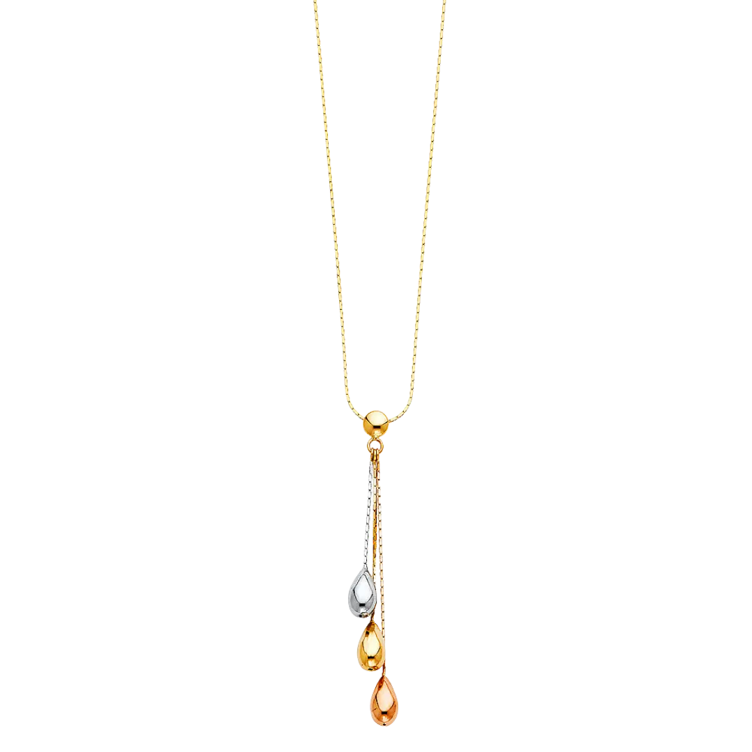 Tear Drop Balls Necklace - 14k Tri Color Gold