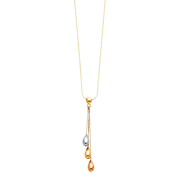 Tear Drop Balls Necklace - 14k Tri Color Gold