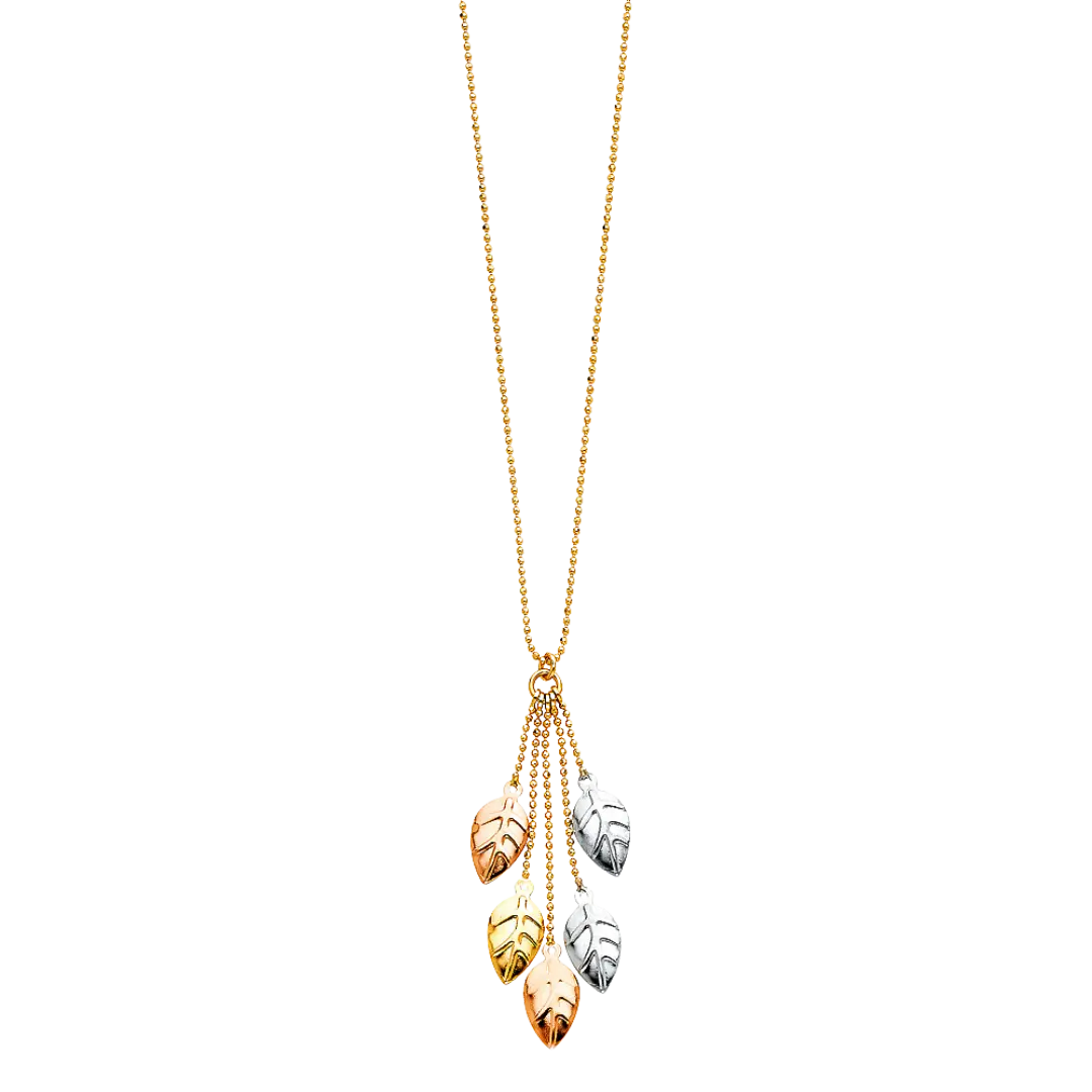 Leaves Necklace -  14k Tri Color Gold