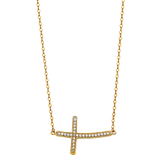 Side Way Cross CZ Necklace - 14k Yellow Gold