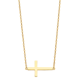 Side Way Cross Necklace - 14k Yellow Gold