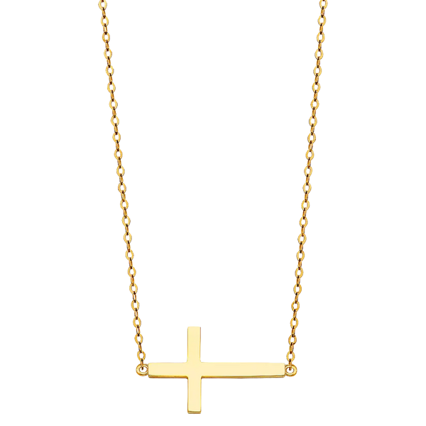 Side Way Cross Necklace - 14k Yellow Gold