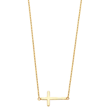 Side Way Cross Necklace - 14k Yellow Gold