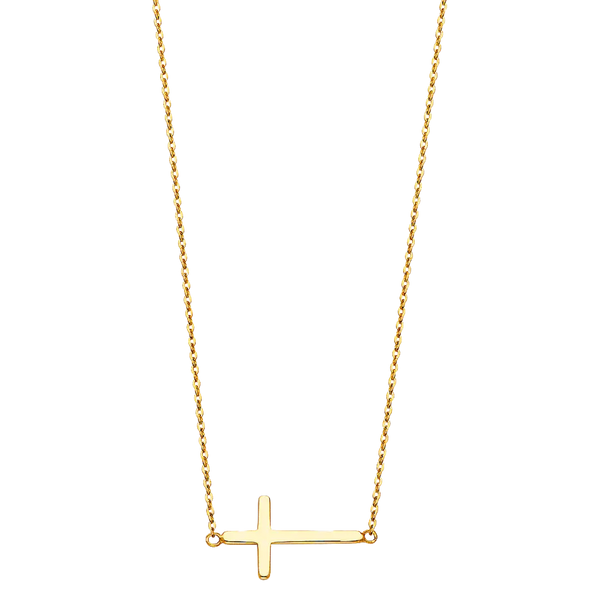 Side Way Cross Necklace - 14k Yellow Gold