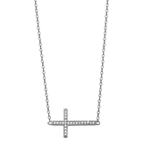 Side Way Cross CZ Necklace - 14k White Gold