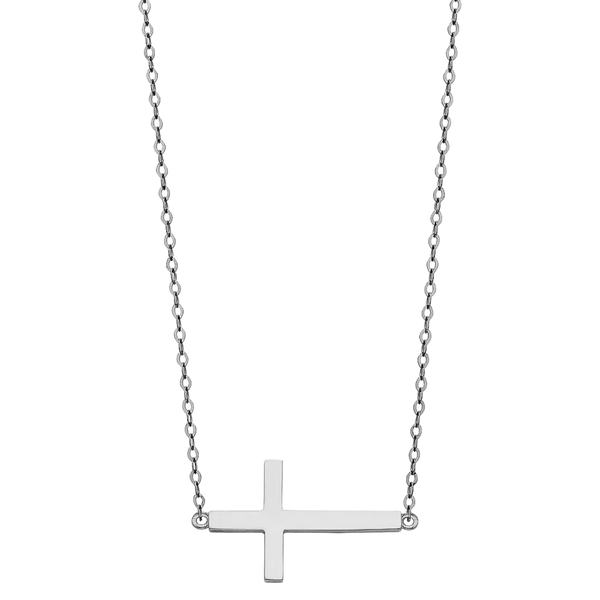 Side Way Cross Necklace - 14k White Gold