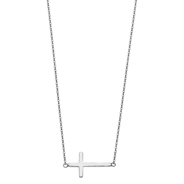 Side Way Cross Necklace - 14k White Gold