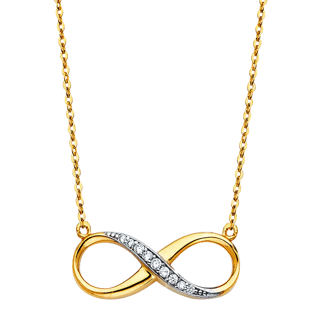 Infinity CZ Necklace - 14k Yellow Gold