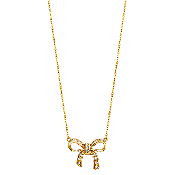 Ribbon CZ Necklace - 14k Yellow Gold