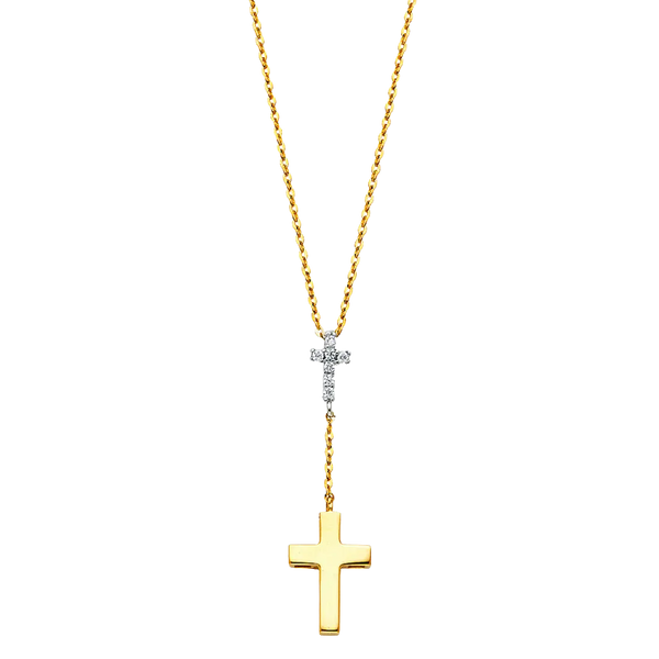 Cross with CZ Necklace - 14k Two Tone Gold