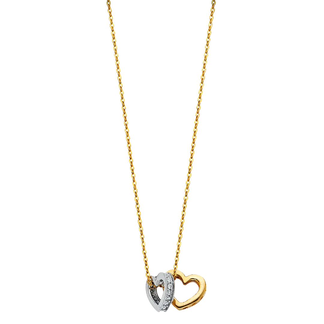 Together Heart with CZ Necklace - 14k Two Tone Gold