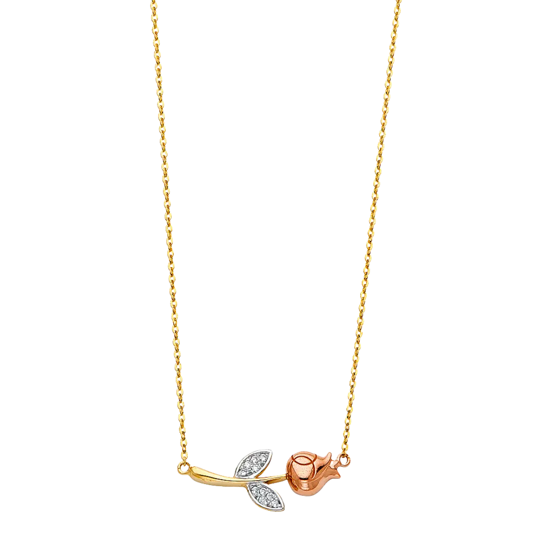 Flower CZ Necklace - 14k Tri Color Gold