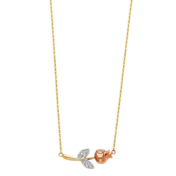 Flower CZ Necklace - 14k Tri Color Gold