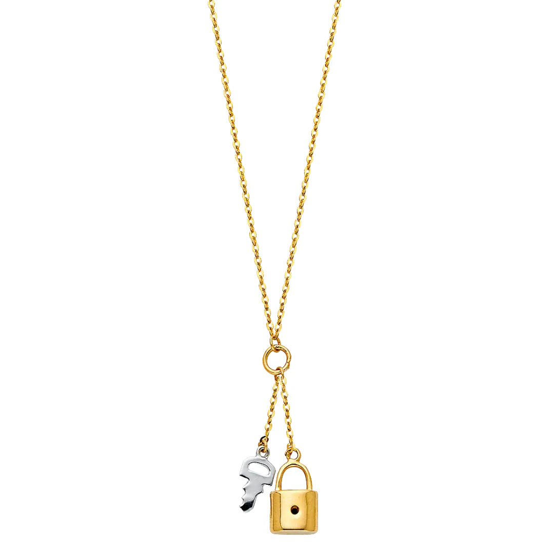 Key + Lock Necklace - 14k Two Tone Gold