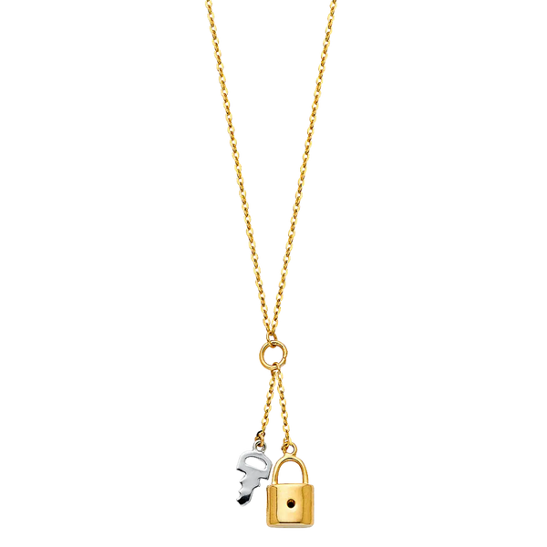 Key + Lock Necklace - 14k Two Tone Gold