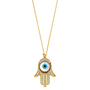 Hamsa with Evil Eye Necklace - 14k Yellow Gold