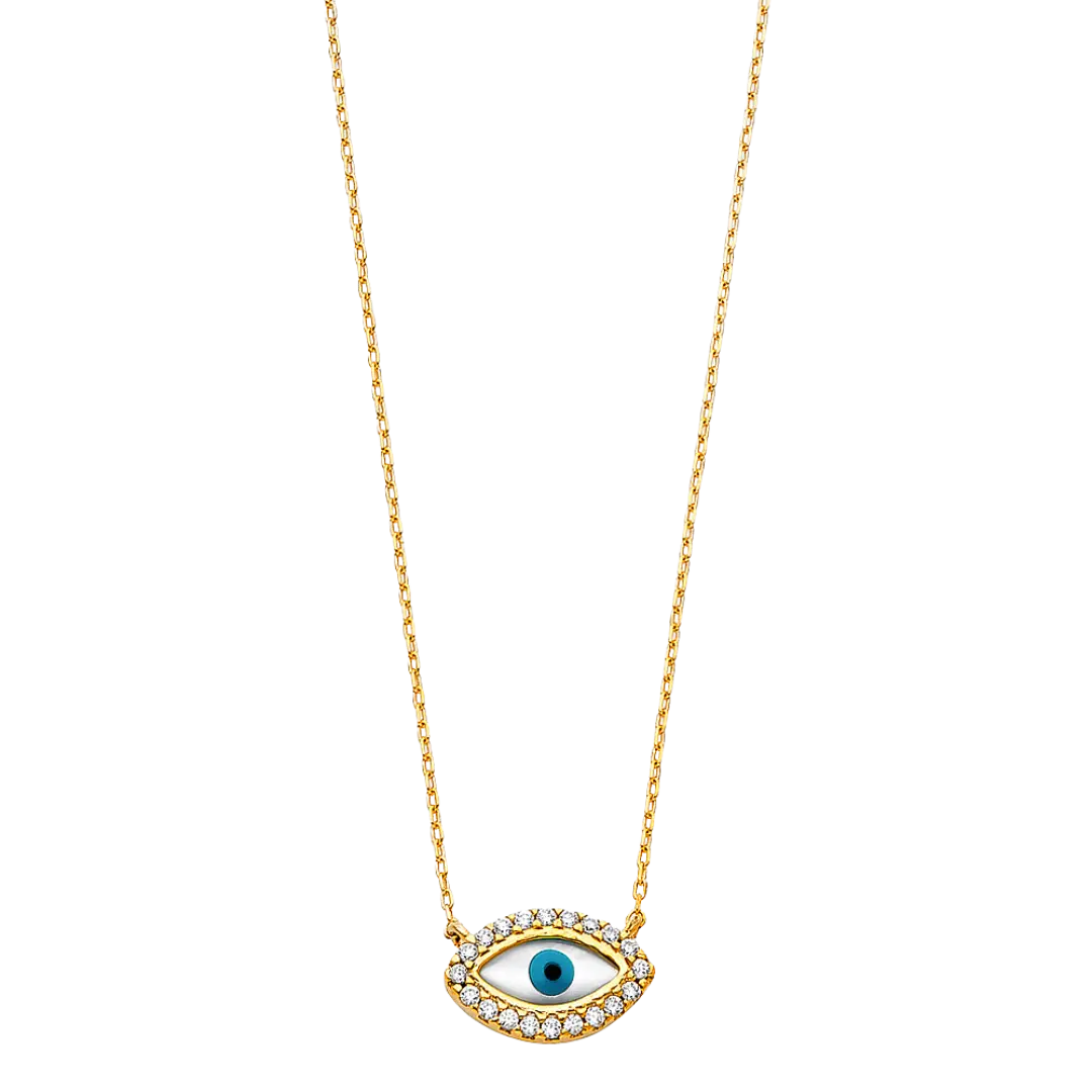 Evil Eye with CZ Necklace - 14k Yellow Gold