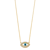 Evil Eye with CZ Necklace - 14k Yellow Gold