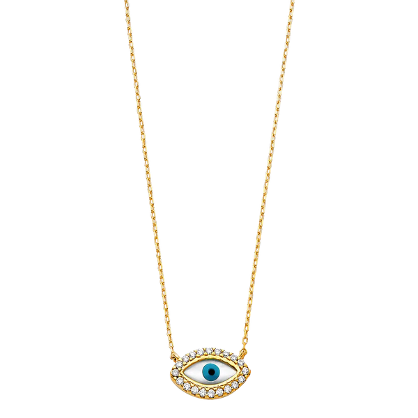 Evil Eye with CZ Necklace - 14k Yellow Gold