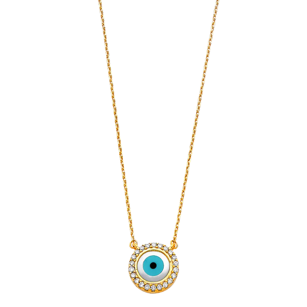 Evil Eye with CZ Necklace - 14k Yellow Gold