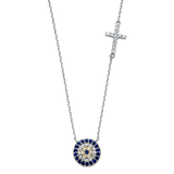 Evil Eye with Cross Necklace - 14k White Gold