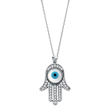 Evil Eye with Hamsa Necklace - 14k White Gold