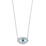 Evil Eye with CZ Necklace - 14k White Gold